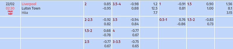 Tỷ lệ kèo nhà cái Liverpool vs Luton